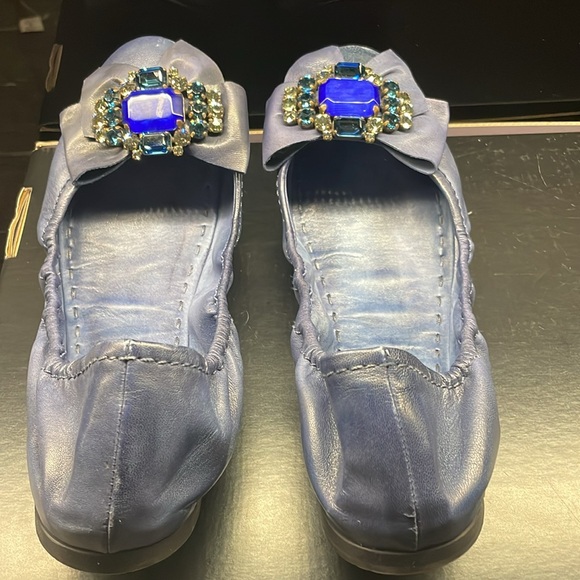 Miu Miu ballerina flats, indigo blue leather with stones on toe box - Picture 5 of 7